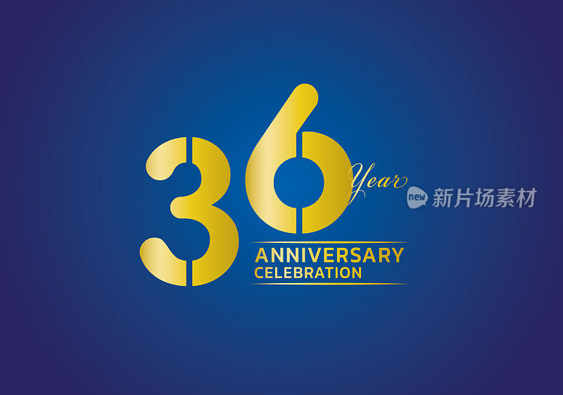 36周年庆典标志类型金色矢量，36岁生日标志，36号，周年纪念年横幅，周年纪念设计元素的邀请卡和海报。数字设计矢量