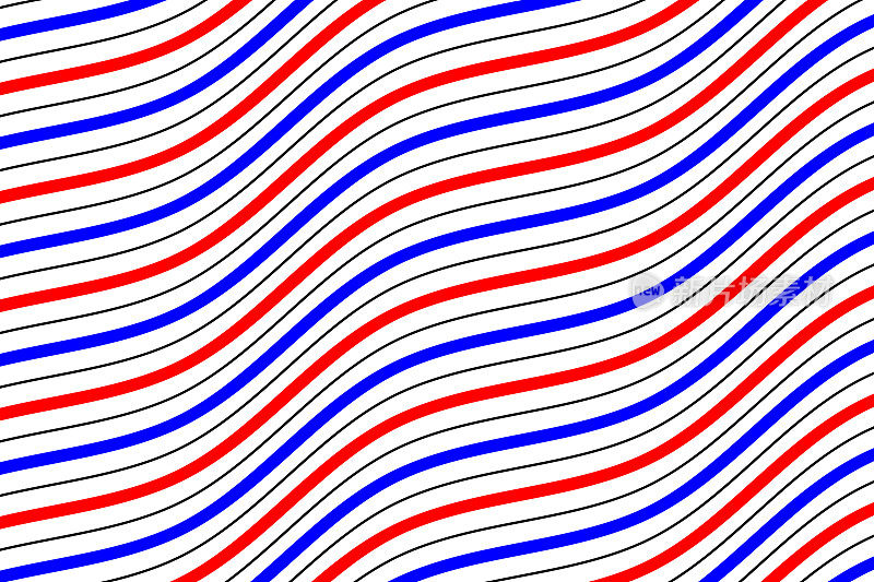 红色和蓝色的海浪线艺术织物图案在白色的背景矢量。