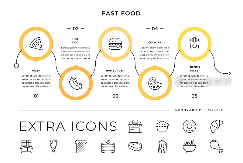快餐线图标和信息图表模板