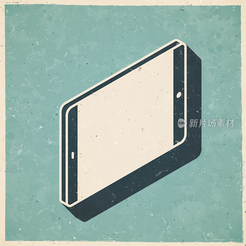 等距平板电脑-水平位置。图标复古复古风格-旧纹理纸