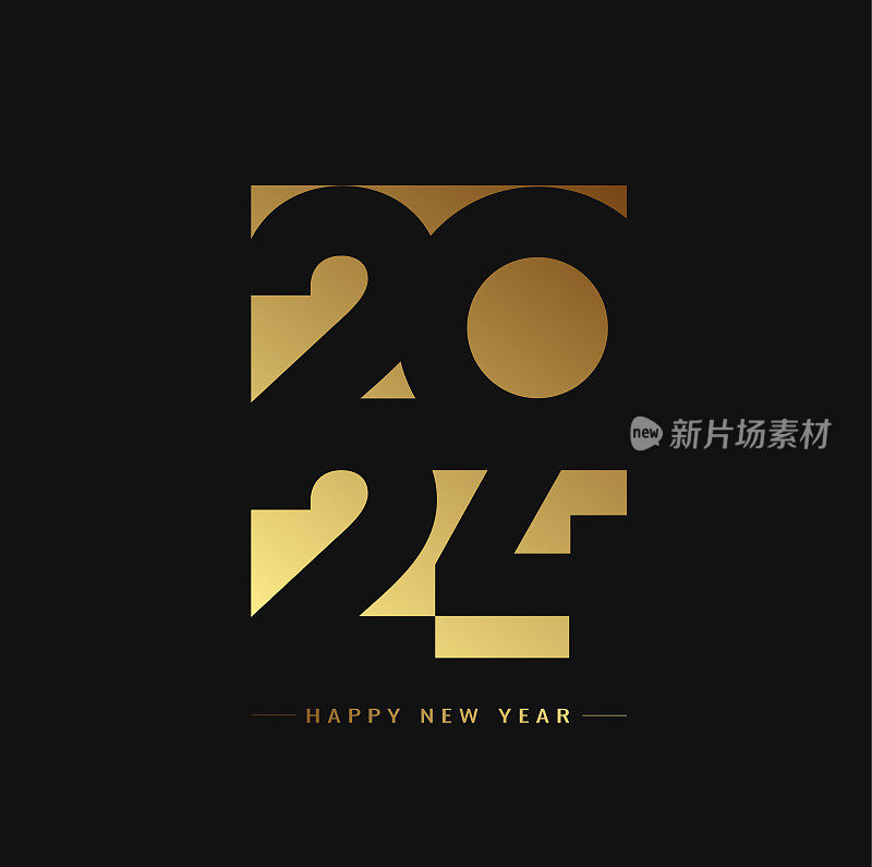 新年快乐2024金色圣诞模型