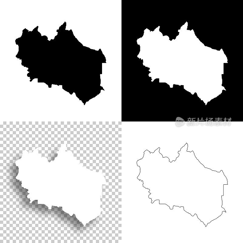 卡斯特县，爱达荷州。设计地图。空白，白色和黑色背景