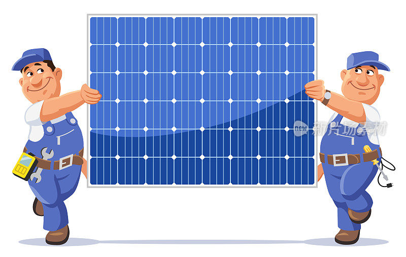 两名工程师携带光伏太阳能电池板