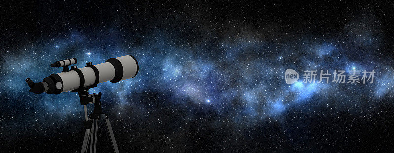 望远镜指向明亮的银河系，3d插图
