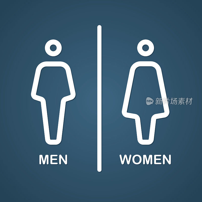 深蓝色和白色的男女厕所标志