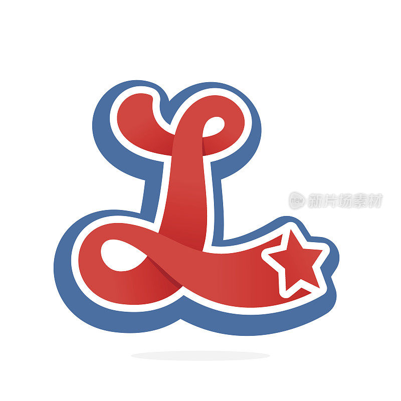 L字母图标与明星在复古棒球风格。