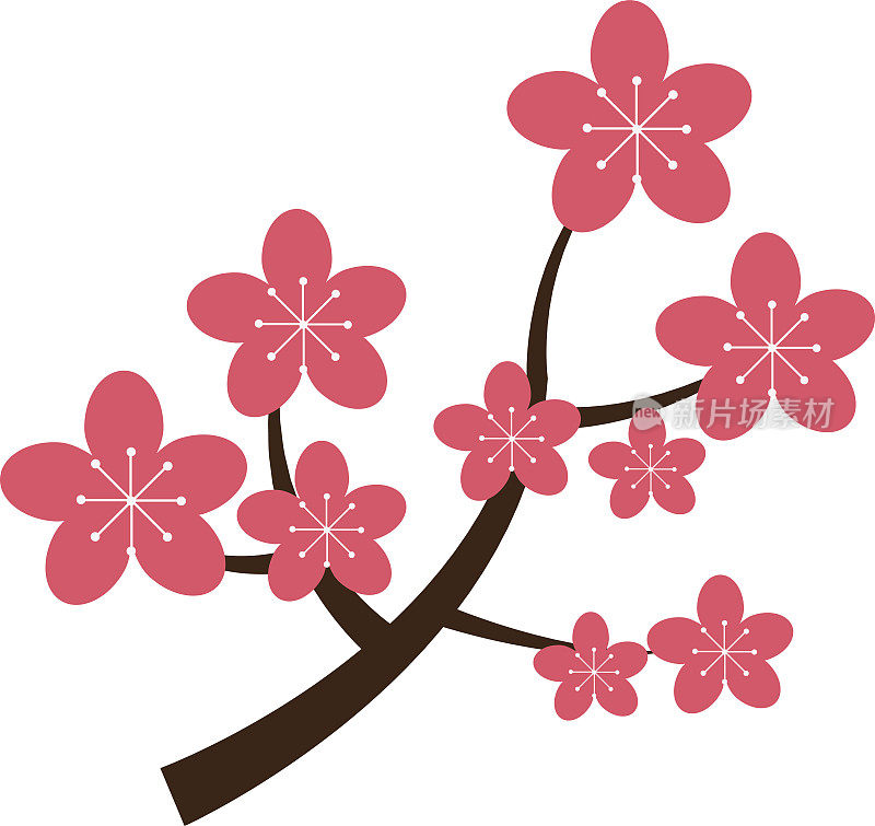 逼真的樱花日本樱花枝与盛开的花朵矢量插图