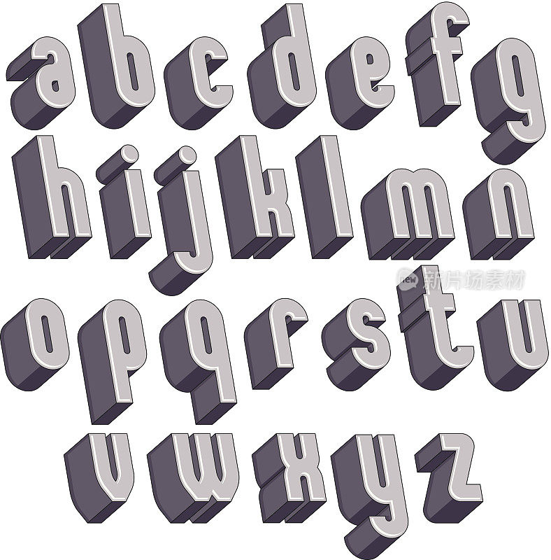 3d几何加粗字体，单色立体字母。