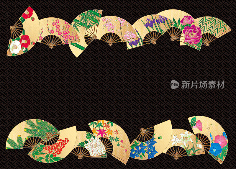扇子的设计有四季之花。日本的工艺品。