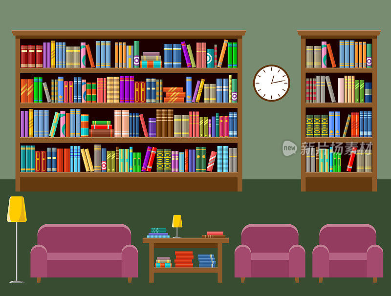 图书馆的房间。内部。书