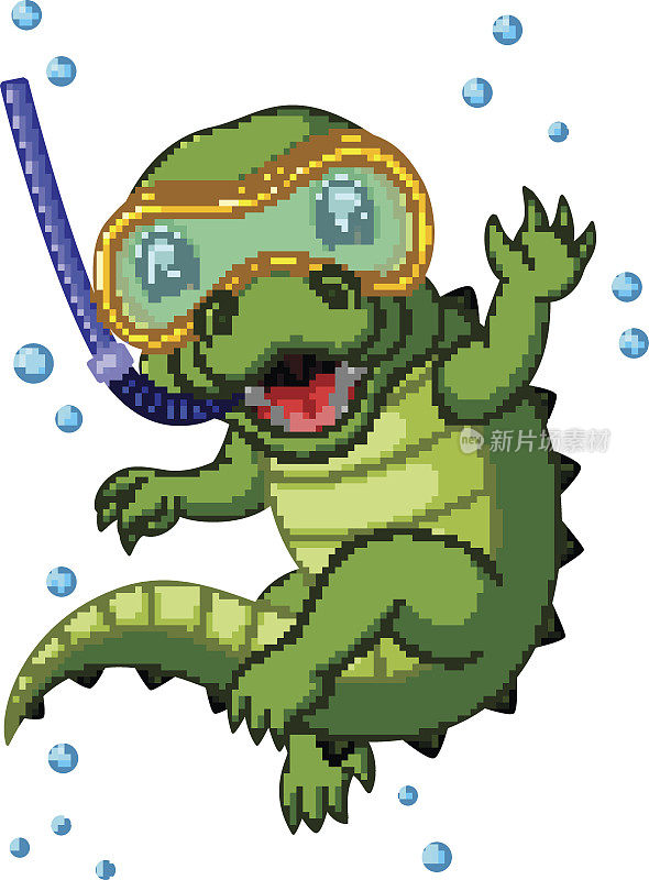 可爱的鳄鱼潜水卡通