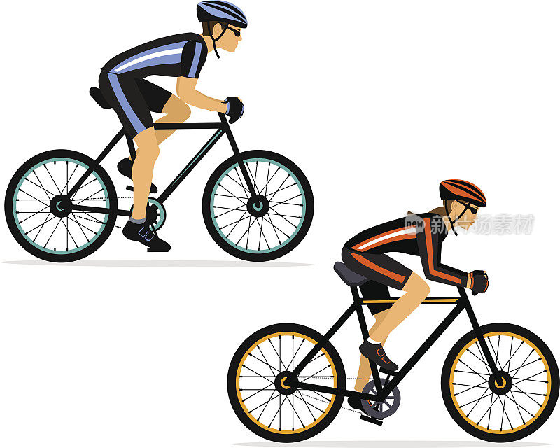 自行车夫妇，男人和女人骑运动自行车孤立矢量插图