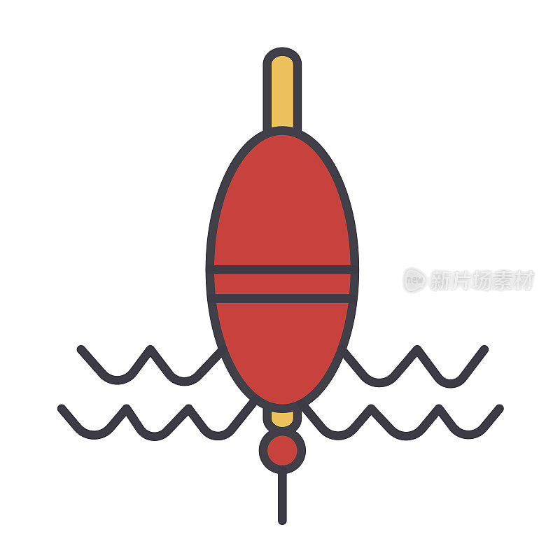 浮动钓鱼平面线插图，概念矢量孤立的图标