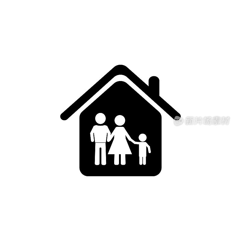 家庭在房子的图标。房地产交易的概念和web应用程序的图标元素。插图图标用于网站设计和开发，应用程序开发。溢价图标