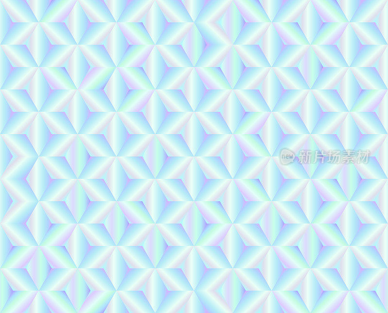 无缝全息抽象图案。由菱形和多边形组成的几何打印。全息图的背景。