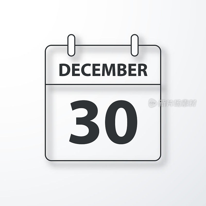12月30日-每日日历-黑色轮廓与阴影在白色背景