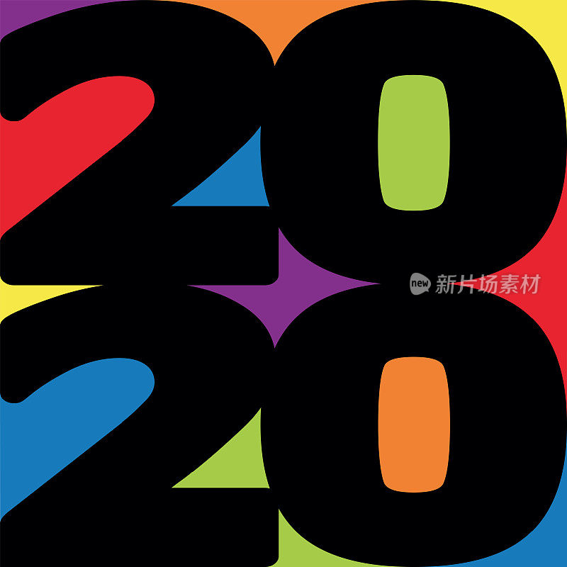 2020年贺卡用彩色图形呈现新年。
