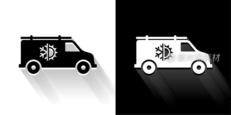 空调卡车黑色和白色图标与长影子