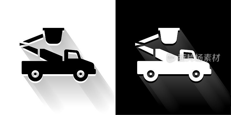 修理卡车黑色和白色图标与长影子