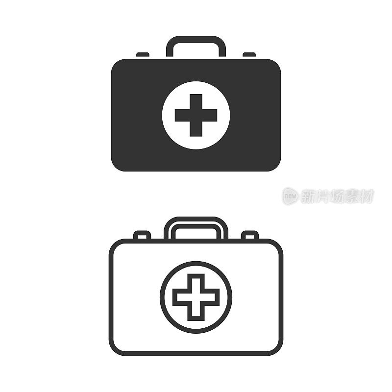 急救箱和医疗箱图标矢量设计的白色背景。