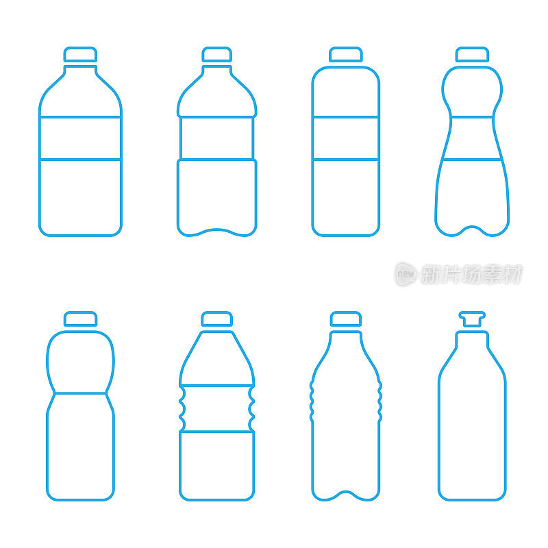 塑料瓶线图标设置矢量设计。
