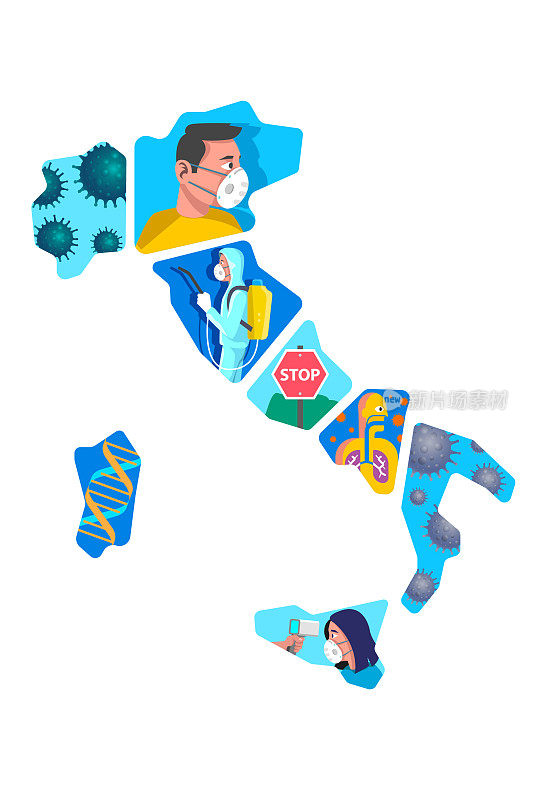 意大利地图上的冠状病毒设计