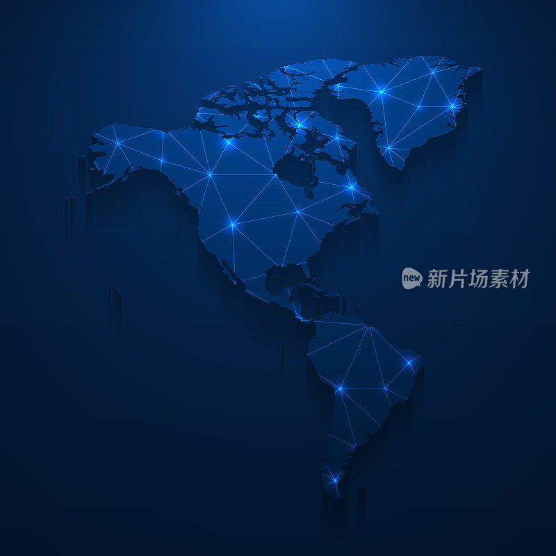 美国地图网络-明亮的网格在深蓝色的背景