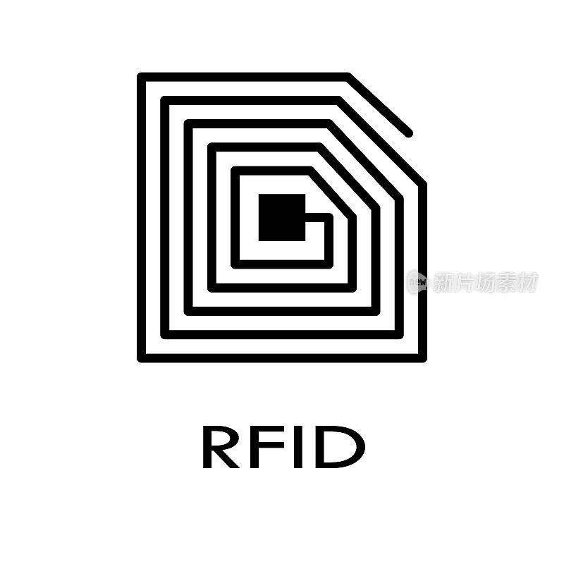 RFID标签矢量图标。射频识别符号,说明