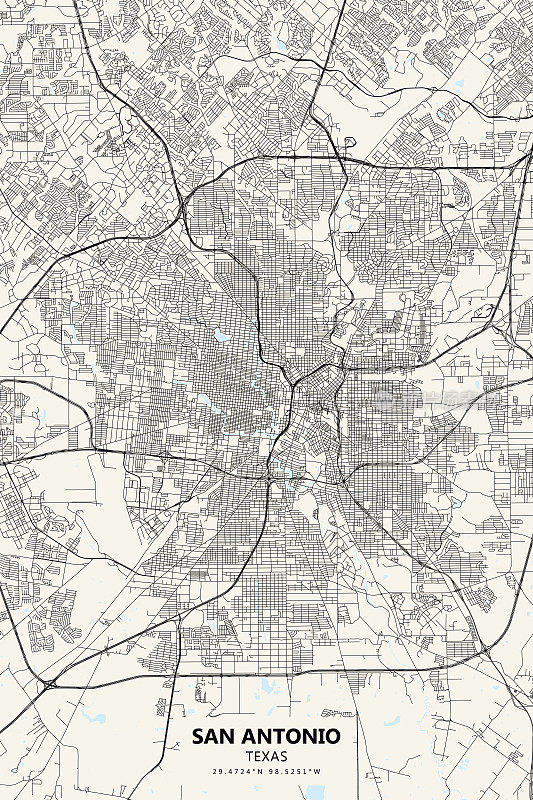 圣安东尼奥，德克萨斯矢量地图