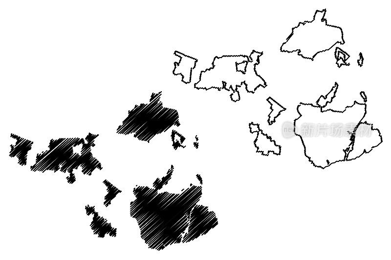 希姆基市(俄罗斯联邦，俄罗斯，莫斯科州)地图矢量插图，涂鸦草图希姆基市地图