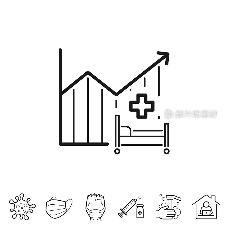 医院病床容量增加图表。行图标-可编辑的笔画