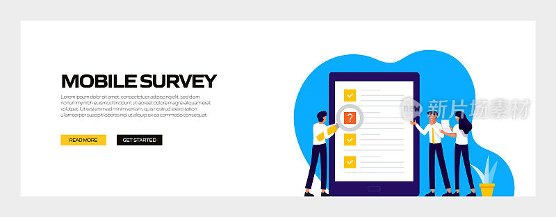 移动调查概念矢量插图网站横幅，广告和营销材料，在线广告，业务演示等。