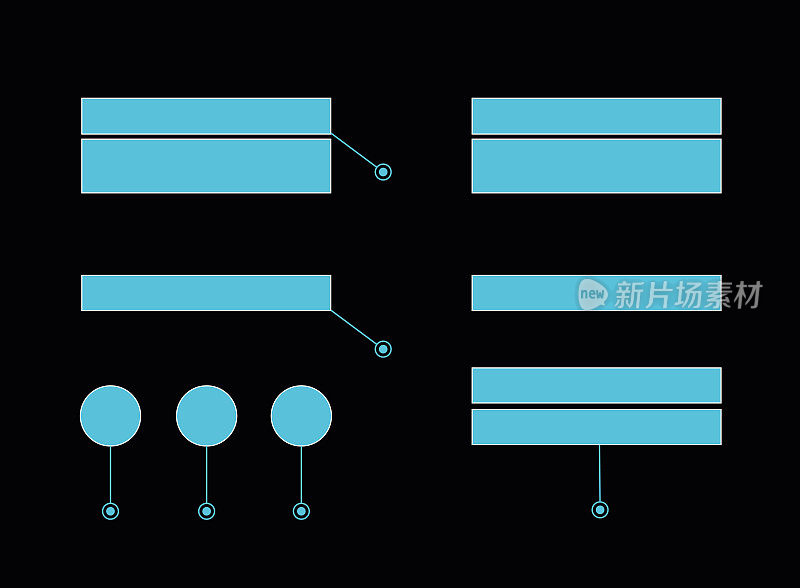 HUD虚拟未来元素设置向量。蓝色按钮，条形插图矢量股票设置在黑色背景