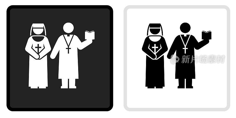 修女和牧师图标上的黑色按钮与白色翻转