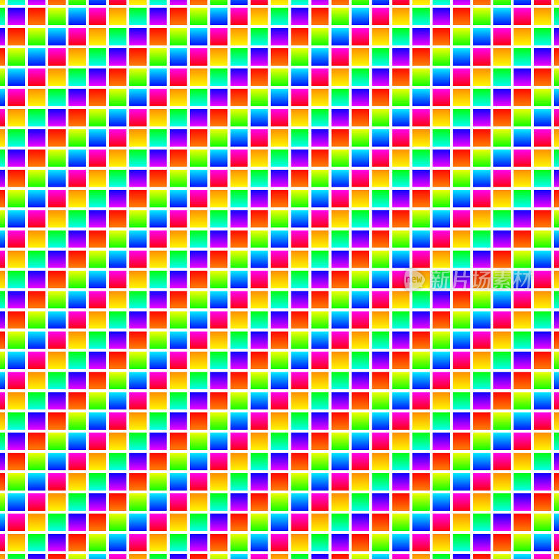 明亮的彩虹色正方形形状，在矩阵模式，与间隙
