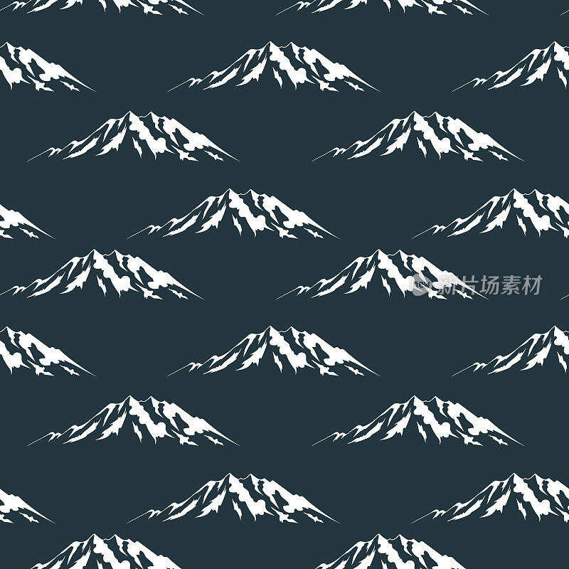 与珠穆朗玛峰的无缝模式。向量孤立的漫游纹理与岩石和山丘。纺织品的岩石背景。