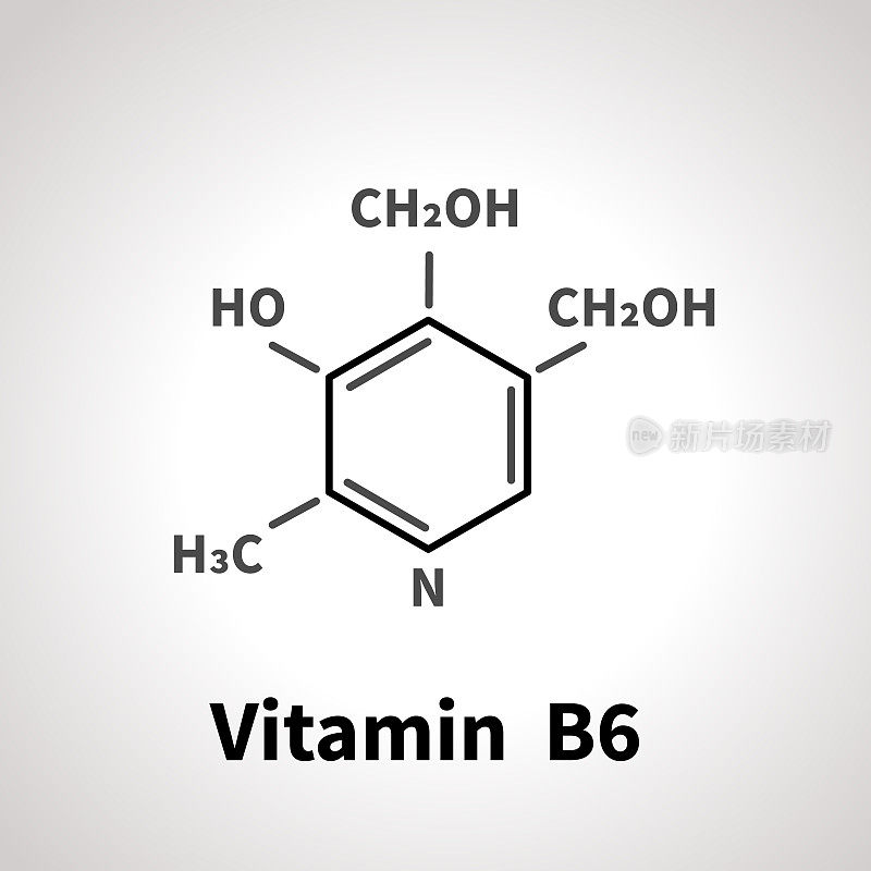 B6维生素的化学结构，B6维生素的简单图标