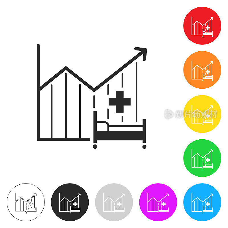 增加的病床容量图表。按钮上不同颜色的平面图标