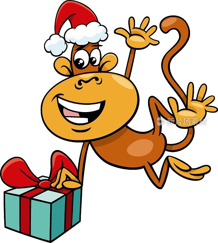 在圣诞节的时候，卡通猴子动物的角色和礼物