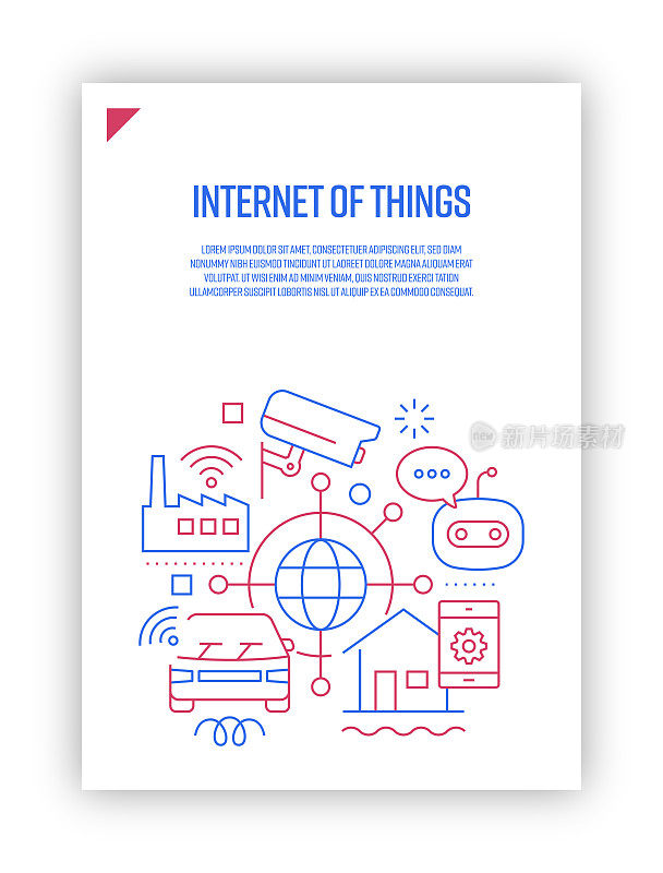向量集插图物联网概念。线条艺术风格的网页，横幅，海报，印刷等背景设计。矢量插图。