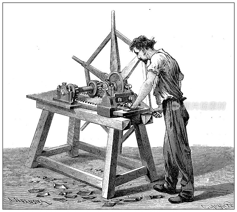 19世纪工业、技术和工艺的仿古插画:雕刻、色版印刷和图像印刷