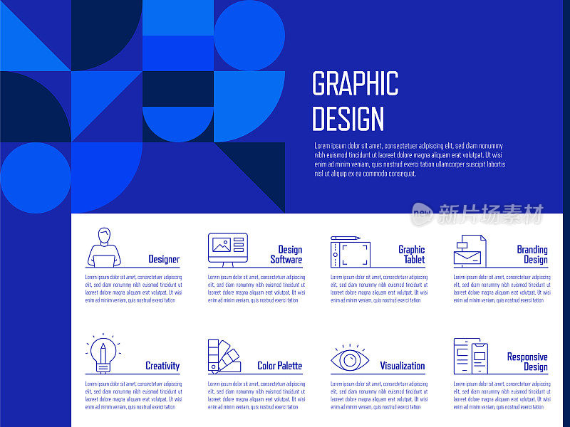 图形设计概念矢量线信息图形设计与图标。8选项或步骤的介绍，横幅，工作流程布局，流程图等。