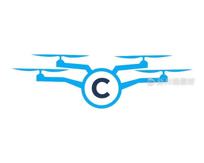 无人机标志设计上的字母C概念。摄影无人机矢量模板