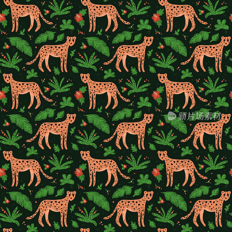 丛林中非洲猎豹的无缝图案