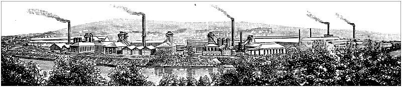 美国，宾夕法尼亚地标和公司的古董插图:南伯利恒，伯利恒钢铁公司的工程