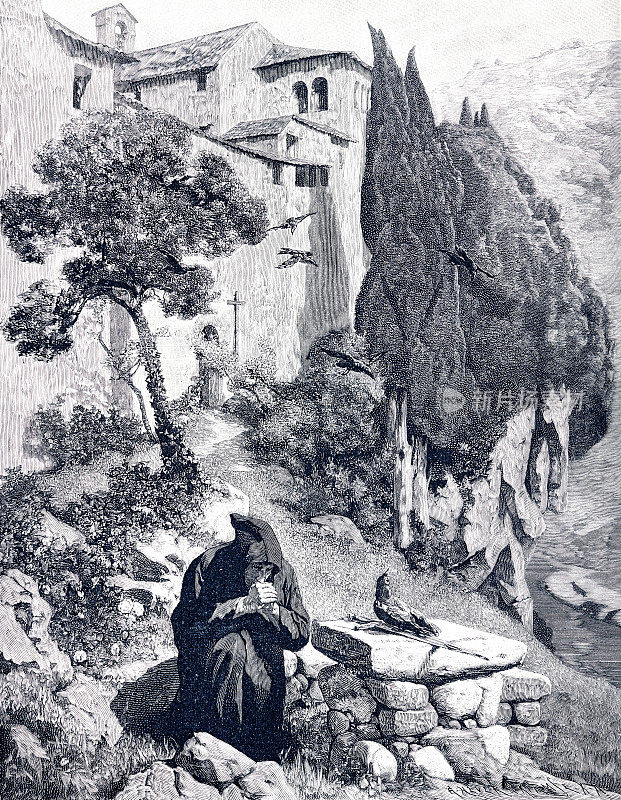 14世纪，忏悔者约翰・帕里西达坐在户外