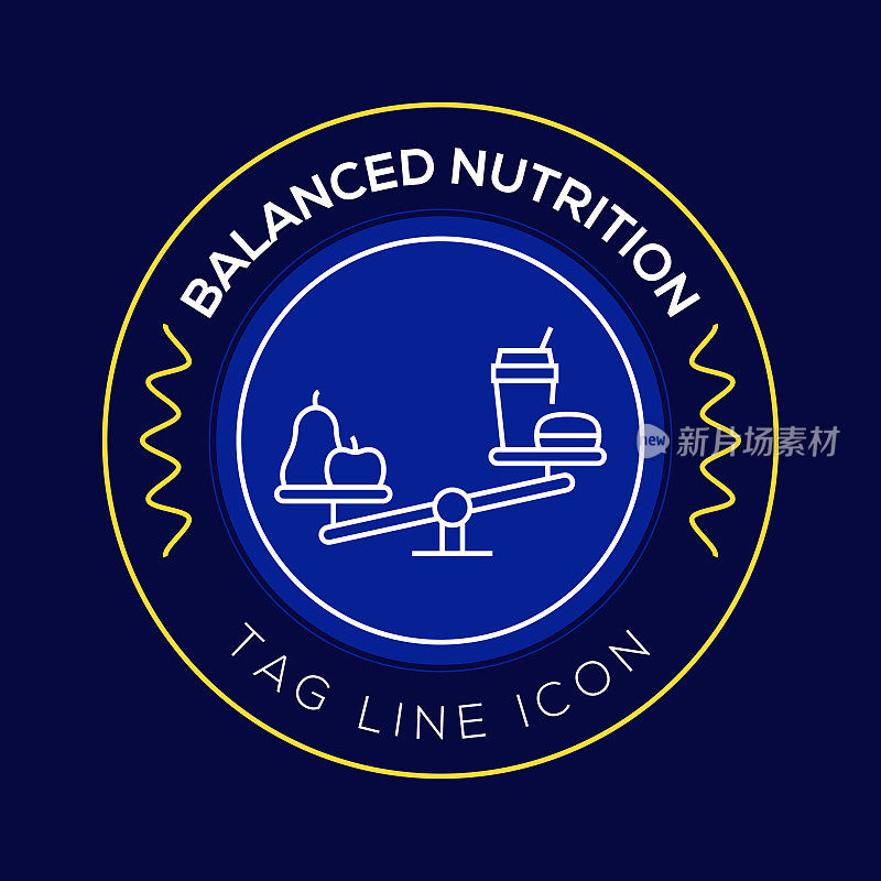平衡营养圈徽章，现代标志矢量图标设计线条风格