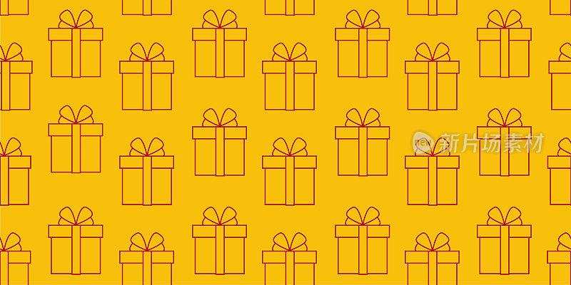 黄色包装的礼品盒图案与红色线条无缝衔接