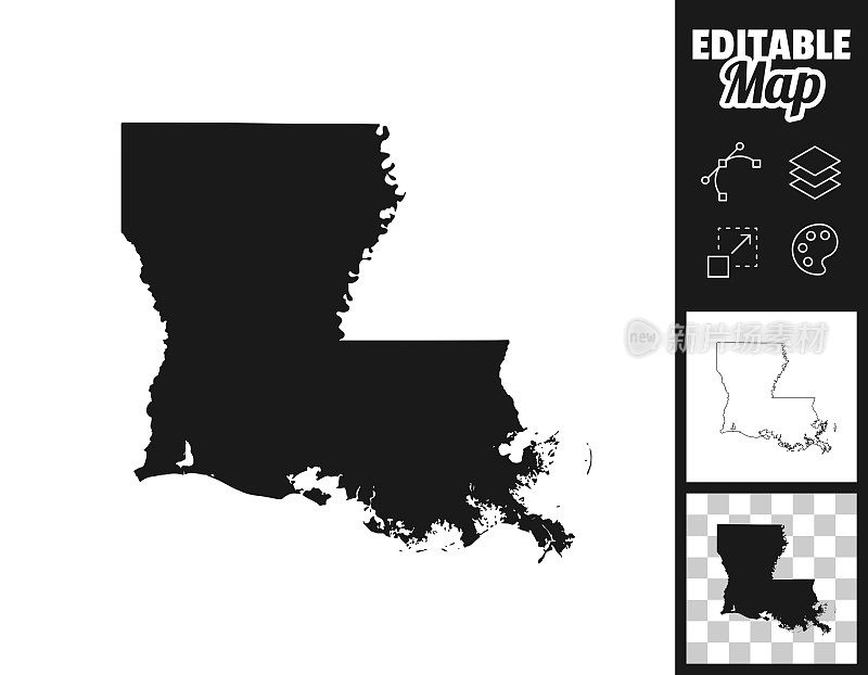路易斯安那州的设计地图。轻松地编辑