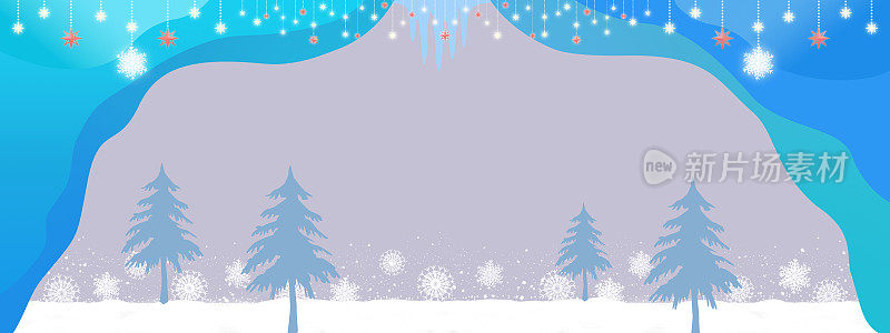 雪花和树木，雪景背景插图